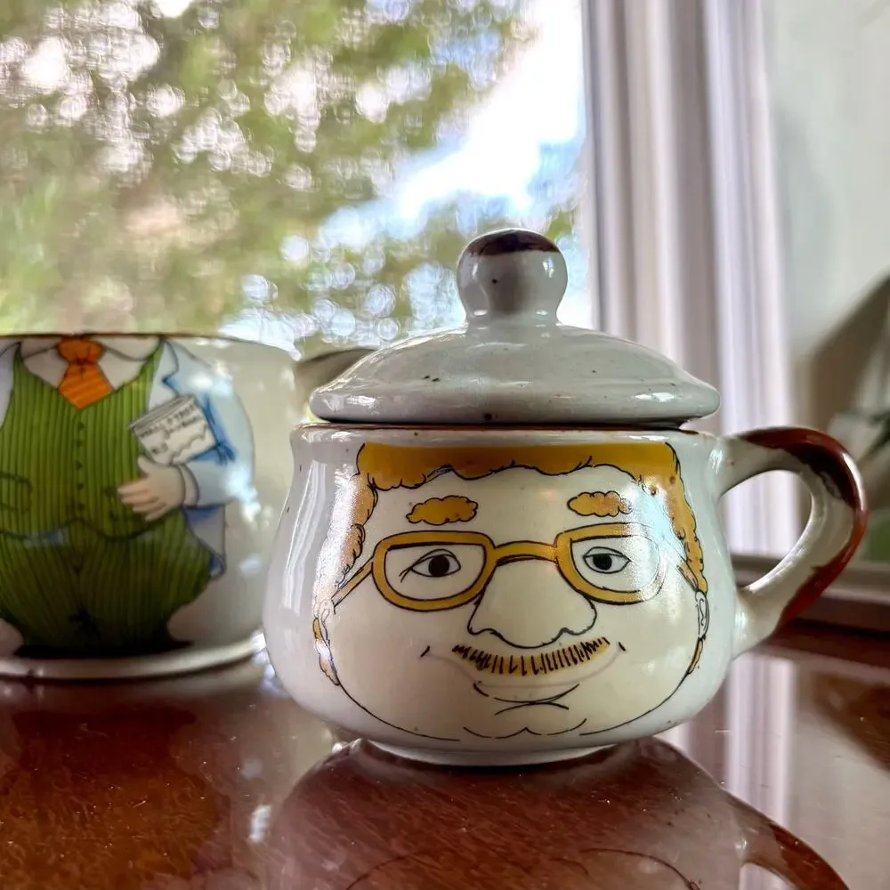 Vintage Tea for One Set, Mustache Man Stackable Teapot & Mug